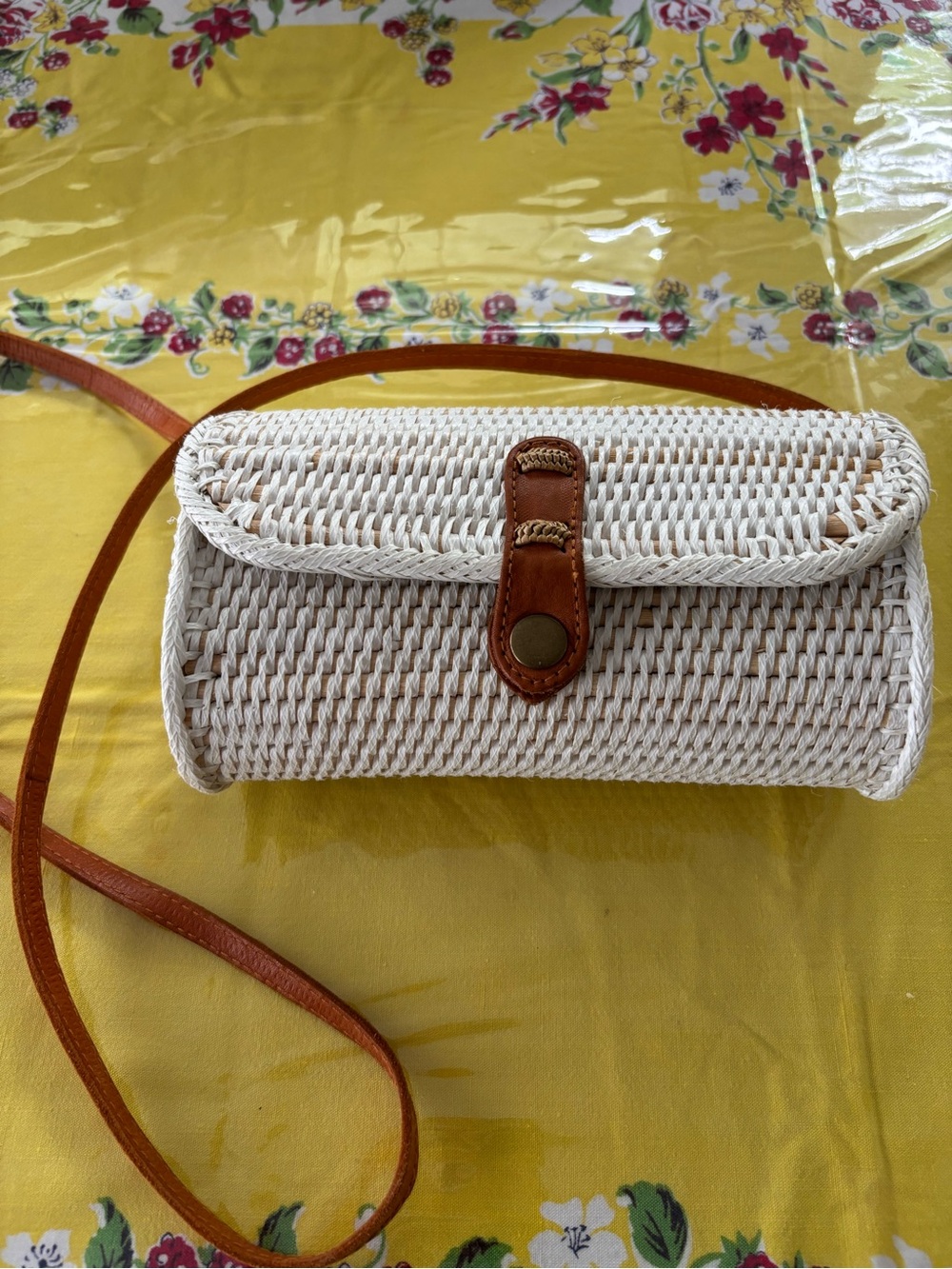 Village Thrive Ulan Rattan Woven White Crossbody Bag